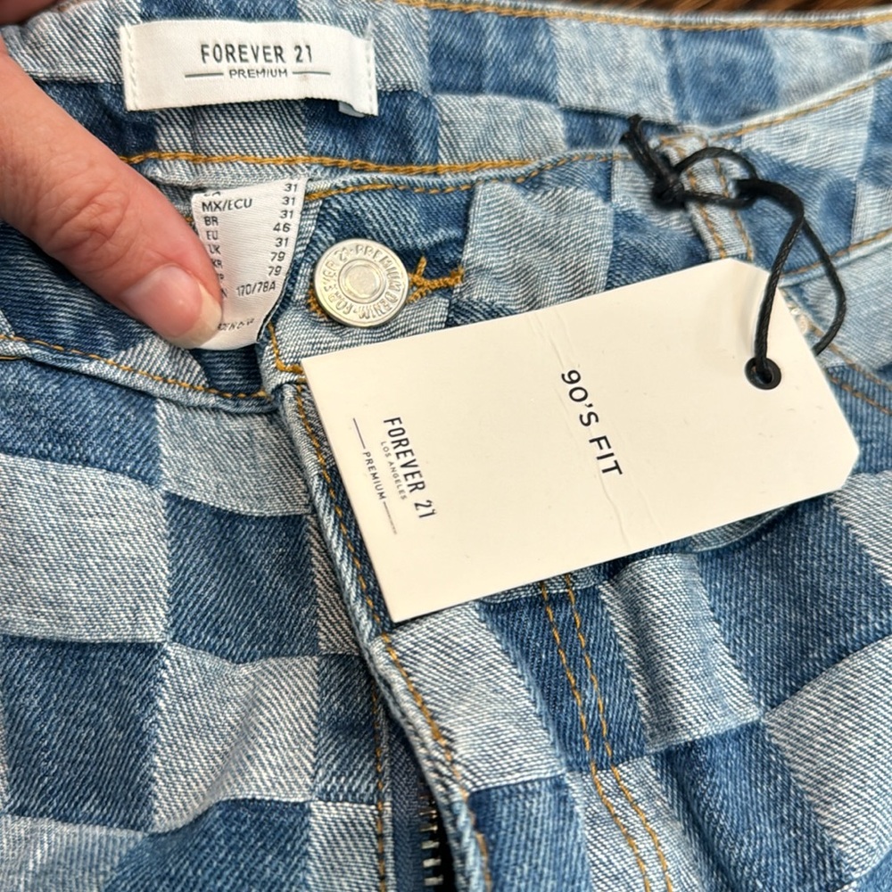 Forever 21 Blue and White Checkered Women Jeans - Picture 7 of 8